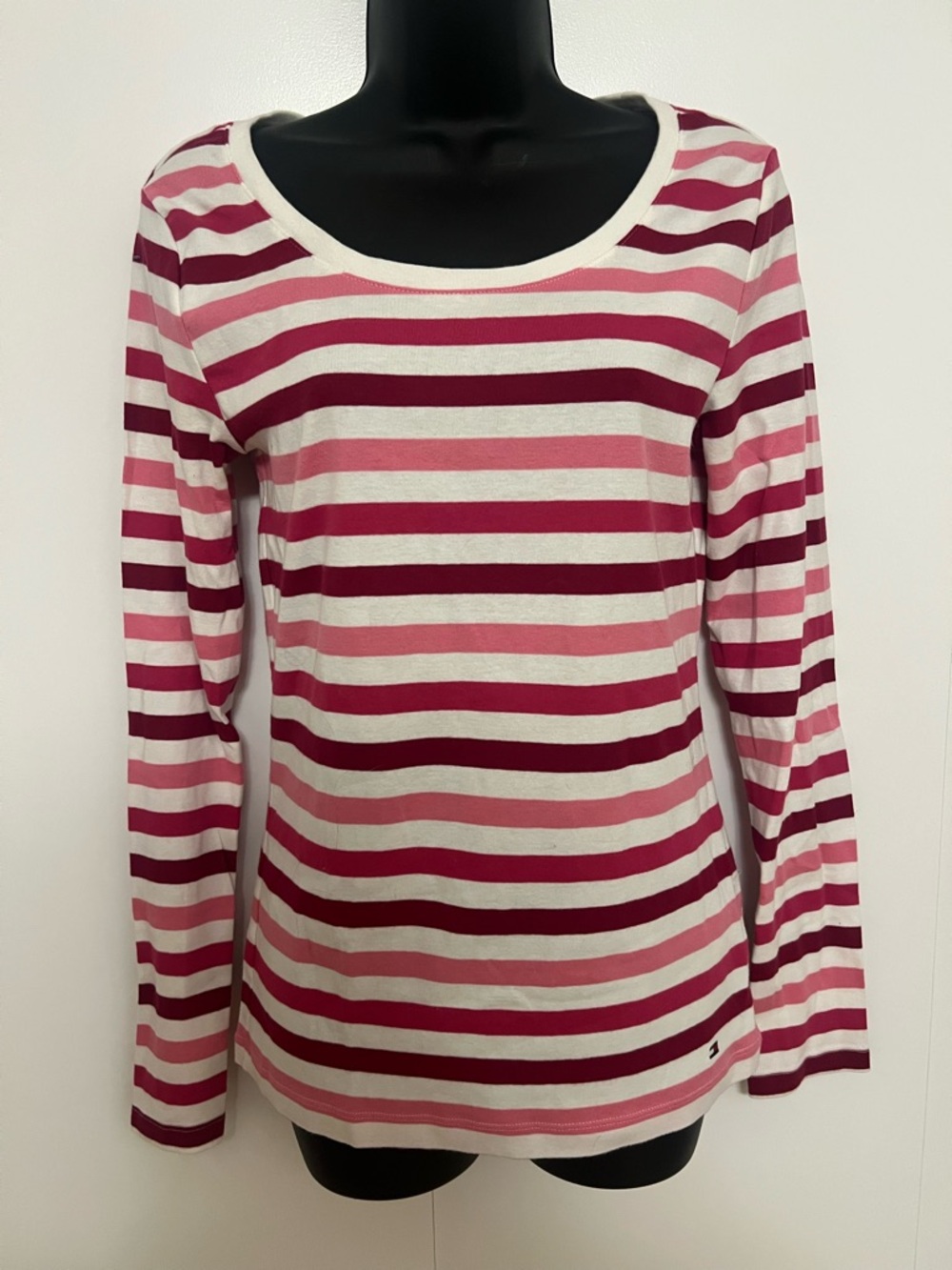 Tommy Hilfiger- Women's Striped Long-Sleeve Scoop Neck Top - Pink & White